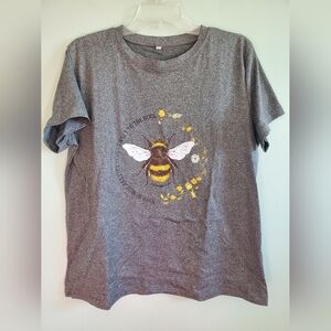 Gray T-Shirt with Bee and Floral Design